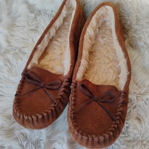 Cozy Brown Suede Moccasin Slippers for Women
